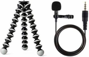 BRIJWASI Gorilla Tripod + Collar Mic Set, (COMBO), Tabletop Holder Tripod Stand and mic for iPhone/Camera/DLSR/Android Smartphone with Universal Phone Mount, HD audio Quality Mic For Office, Online Teaching, YouTube and More Tripod Kit