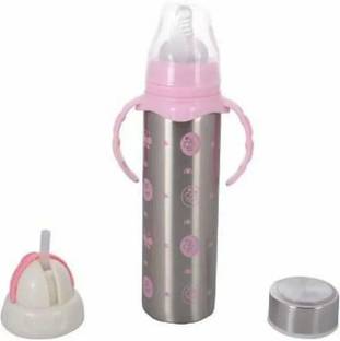 Little Fingers 3 in 1 Baby Feeding Bottle Thermo-Steel Multifunctional-Sipper;Nipple & Straw 240 ML;Baby Feeding Bottle;Baby Milk Feeding Bottle;Water Feeding Bottle (Pink) - 240 ml