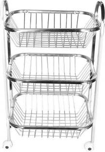 Zobby 3 Layer Square Vegetable and Fruit Trolley/Basket/Stand For Modern Kitchen Storage Rack Stainless Steel Kitchen Trolley Stainless Steel Kitchen Trolley Steel Kitchen Trolley