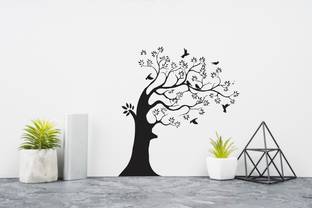 sp decals 64 cm black decal decorative tree leaves birds wall home interior kids children room Black colour wall sticker for home decor (pvc vinyl covering area 64cm X 52cm ) Reusable Sticker