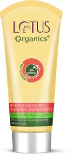 Lotus Organics+ Sunscreen - SPF 50 PA+++ Brightening Face Sunscreen Cream, Spf 50 Pa+++, 100% Chemical Free, Certified Organic Actives