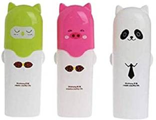upalabdh 3 PCs Toothbrush Case Cover Toothpaste Holder Travel Camping Picnic Home Bathroom Acessories Utility Kitchen Tool Set Holder Teddy Shape Toothbrush Toothpaste Protect Case Cover Plastic Bathroom Set
