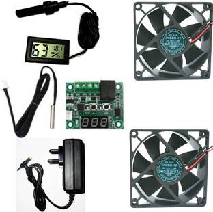 TechSupreme W1209 Digital Thermostat Temperature Sensor-12V 2A Power Adaptor Power Supply Ac Input 100-240V Dc Output 12Volt 2Amps &12V DC Cooling Fan & Temperature Humidity Meter Temperature Sensor and Controller Electronic Hobby Kit