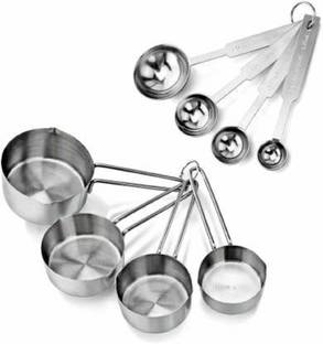 Lishonn Stainless Steel Measuring Cups & Spoon Combo for Dry or Liquid/Kitchen Gadgets for Cooking & Baking Cakes/Measuring Cup Set Combo with Handles (Set of 4 Cups and 4 Spoons) Measuring Cup Set