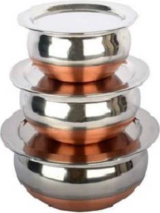LEOSXA 3 Handi Set With Lid, Serving Handi Set, Decorative Bowl Set, Bowl Set With Lid Handi 0.65 L, 0.85 L, 1.3 L with Lid