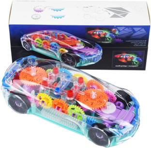 SALEOFF Gorgeous Transparent Concept car 3D Super Car Toy, Car Toy for Kids with 360 Degree Rotation, Gear Simulation Mechanical Car, Sound & Light Toys for Kids Boys & Girls/Transparency Colorful Electric Universal Car Toy Automatic Turn Creative Educational Static 3D Colored Lighting and Dance Music Toy Car for Toddlers and Children