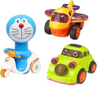 K A Enterprises Combination Set -Doraemon Scooter+ Cute Car + Mini Aeroplane – Toys for Toddlers, Baby, Kids, Child (3 Piece)