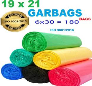 hirdeshanusar Garbage bag Red,Green,Blue,Oceangreen,Yellow,Black, 19x21 pack of 6x30 (180 piece ) Medium 16 L Garbage Bag (180 Bags) Medium 16 L Garbage Bag  Pack Of 180