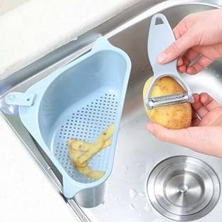 FosCadit Kitchen Triangle Sink Filter Corner Sink Drain Strainer Basket Plastic Wall Shelf