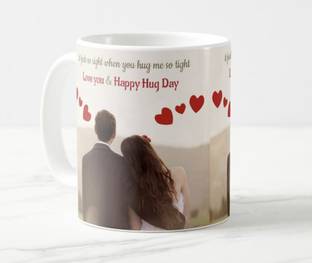 V Kraft "happy hug day 01 " valentine's special quote printed white Ceramic love with Handle-Perfect Gift to Anyone On Any Occasion | Coffee & Tea Cup | Pack of 1 Ceramic Coffee Mug