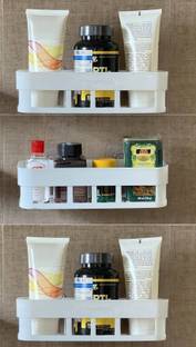 Cpixen Bathroom Shelf No Drill Easy to Installeted Strong Adhesive Sticker Rack Dishwasher Liquid, Brush, Cloth, Soap, Sponge, Heir Oil, etc(Bathroom Shelve-3Pcs Combo) Plastic Wall Shelf