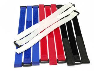 PRANSUNITA Cable Straps & Cable Ties, 15 inches , Adjustable Multipurpose Hook and Loop Securing Straps for Wire Tie Curtain Marker Straps Belts Holders,Color - Black, Red, White, Blue 3 pcs each Color ( Pack of 12 ) Stick-on Velcro
