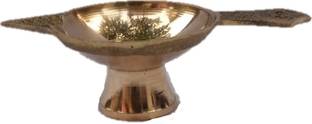 MiiArt Brass Arti Diya with Stand,pital ke diye,Diwali ke diye(Color-Golden)(Material-Brass)(Size-12 cm x 6 cm,large size) Pack of 1 Pieces Brass Table Diya