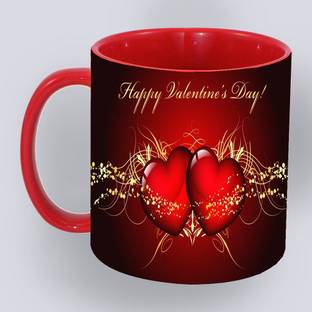 Murli Textiles MTM Valentine's day Perfect heart shape with golden and red theme Red threen tone Ceramic coffee mug (350ml) Ceramic Coffee Mug