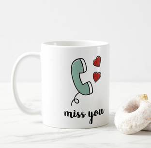 V Kraft ''miss you" printed love quote printed white Ceramic love with Handle-Perfect Gift to Anyone On Any Occasion valentine special for loved once | Coffee & Tea Cup | Pack of 1 Ceramic Coffee Mug
