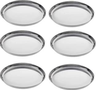 Nirvika Stainless Steel Heavy Gauge Dinner Plates with Mirror Finish - Set of 6pc Dinner Plate