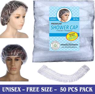 nature's extract (50pcs) SHOWER CAP / BATH CAP – Reusable – Waterproof – Unisex - Free Size – Transparent - Multipurpose use in Home / Salons / Spa / Travelling / Camping