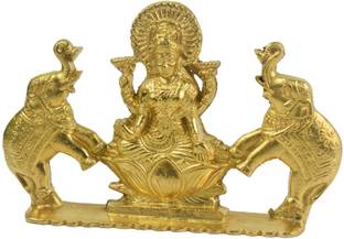 Real Craft Goddess Maa Laxmi Idol Brass Statue - Devi Lakshmi with Elephant Puja Home Decor Murti, Gift Item Showpiece,GajaLaxmi 5 Inch Decorative Showpiece  -  12 cm