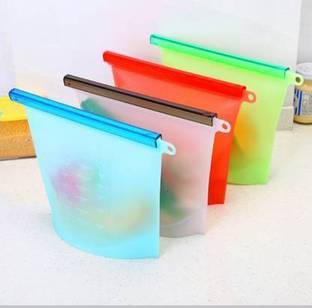 RiverFab Pack Of 4 Reusable Silicone Food Storage Bag Containers, Zip Lock, Heat and Cold Resistant, Airtight Seal Leak-Proof Bags for Snack, Sous, Liquids, Dishwasher Safe | Silicone Food Bag Reusable Seal Storage Container Silicone Food Preservation Bag Freezer Leak-Proof Cooking Zip lock Bags 1000 ml Each| Silicon Container Pouch, Food Storage Bag, Airtight Bag For Fridge, Leak Proof Airtight Pouch for Kitchen, Leak Proof Freezer Bag Silicone Storage Pouch Pack of 4 Multi Colour 1000 ML Each ( Pack Of 4 ) Silicone Storage Pouch (Pack of 4) Silicone Storage Pouch