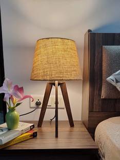 PlyPandit Tripod Table Lamp in Dark Wood Finish Table Lamp