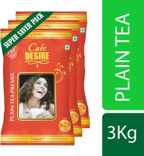 CAFE DESIRE Plain Tea Premix | 3 in 1 Instant Tea | 3Kg Super Saver Pack | 3 x 1Kg | Makes 240 cups | Home made Taste | Milk not required | For manual use - Just add Hot water | Suitable for all Vending Machines Instant Tea Vacuum Pack