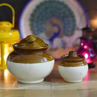 THE HIMALAYA CRAFT Ceramic Pickle Jar  - 500 ml, 150 ml