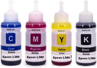 Refill Ink L380 Dye Ink Compatible EcoTank Inkjet Printer L130, L110, L210, Black + Tri Color Combo Pack Ink Bottle