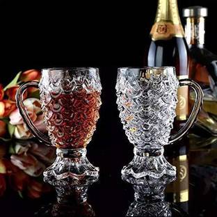 STORKLER (Pack of 2) Crystal Clear Pineapple Shaped Whiskey Glasses Drinking Glass,Fancy Glass with Handle for Drinking Water,Juice,Cold Drink,Crystal Clear Mug Glass Set Glass Set Glass Set (205 ml, Glass) (Pack of 2) Glass Set Water/Juice Glass