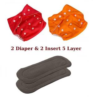 Playalong Reusable Solid Pocket Cloth Diapers With Inserts Pack of 2 Diaper and 2 Insert 5 Layer