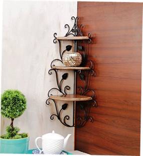 Trustshoppee Beautiful Floating Corner Wall Shelf (Brown) Wooden, Iron Wall Shelf