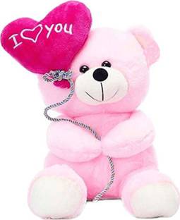Fun & Joy Cute Soft Pink Teddy Bear With Heart Balloon ( I Love You )  - 30 cm
