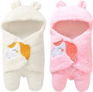 BRANDONN Embroidered Single Hooded Baby Blanket for  Mild Winter