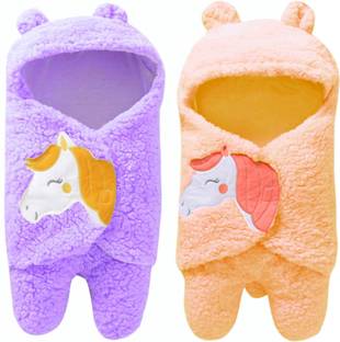 BRANDONN Embroidered Single Hooded Baby Blanket for  Mild Winter