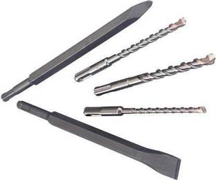 Inditrust 5pc hammer bit set of hammer drills and chisels size 6x100, 8x100, 10x100, 2 chipping chisels