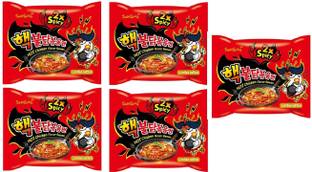 Samyang 2X Spicy Hot Chicken Flavour Instant Korean Noodles - 140gm*5Pack (5Pack Combo) Hakka Noodles Non-vegetarian