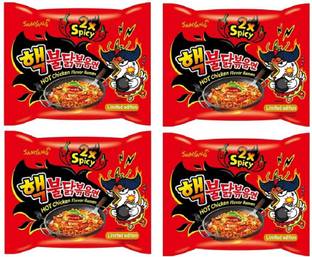 Samyang Sam Yang 2X Spicy Hot Chicken Flavour Instant Korean Noodles - 140gm*4Pack (Pack of 4) (Imported) Hakka Noodles Non-vegetarian