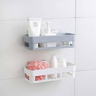 BLAPOXE Bathroom Shelf Reusable Vacuum Suction Rack No Drilling Strong Adhesive Sticker Shower Rack(Multicolour)-2PCS Plastic Wall Shelf