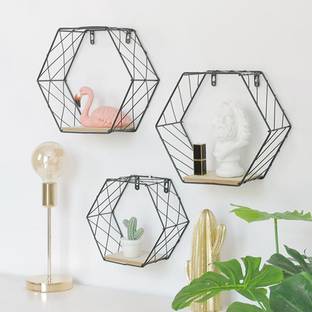 ONLINECRAFTS Iron wall shelf S ( BLACK ) IRON HEXA Iron Wall Shelf