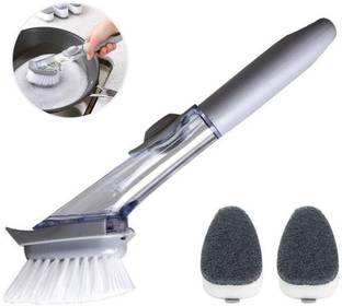 Jats Enterprise Kitchen Cleaning Brush Dish Bowl Washing Sponge with Refill Liquid Dispenser Plastic Wet and Dry Brush