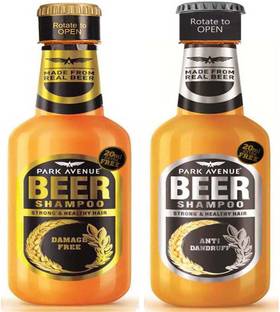 PARK AVENUE NEW ANTI DANDRUFF Beer Shampoo + NEW DAMAGE FREE Beer Shampoo 370 ml × 2 Pack Of Two