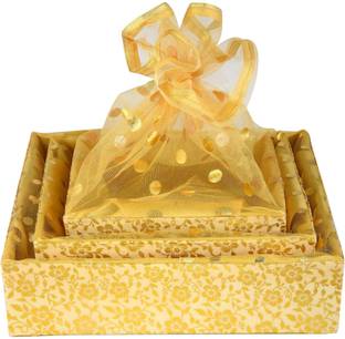 GROWNEX Wooden Wedding Gift Hamper Baskets, Trays with Net Storage Basket