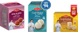 Bikaji Gol Matol Rasgulla-1.25kg Gulab Jamun-1.25kg and Sohan Papdi-450g Tin