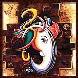 Just Rider Ganesh Religious Painting Lord Ganesha Painting Digitally Printed Classic Creative and Decorative Wallpaper /God Ganesh Religious Digital Images for Ganesh ( 12 X12 Inch ) Canvas 12 inch x 12 inch Painting