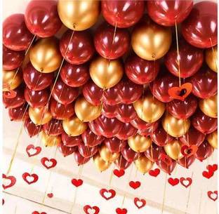 SQE Solid Metallic Red & Golden balloons (50 Pcs) Balloon