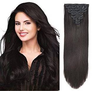 PrettyShineHair 10PCS HUMAN EXTENSION CLIP ON REAL CLIP IN EXTENSIONFOR WOMAN AND GIRLS 100 GRAM 16 INCH natural black Hair Extension