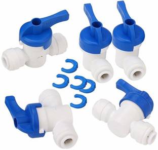 Aameria RO 1/4" inch Quick Fitting Connection for Aquarium / RO Water Filter Reverse Osmosis System 1/4" (1/4" QC X 1/4" QC) Inline Tube Tap Shut Off Ball Valve (RO Flush Valve) 5Pcs Hose Connector
