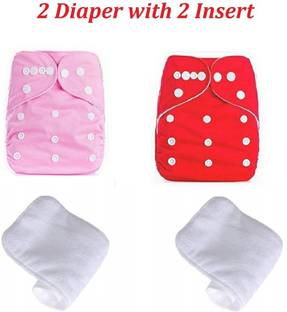 Playalong Baby Cloth Diaper Pink and Red (2 Diaper and 2 Insert)