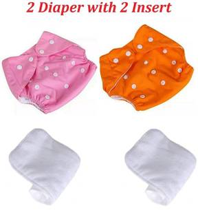 Playalong Baby Reusable Cloth Diapers, Washable Adjustable Infants Diaper Nappies with Inserts, Multi colors- (0-24 Months, Inserts,Pads Included) - Pack/Combo of (2 Cloth Diapersts) 4 Pcs