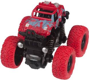 K A Enterprises monster trucks toys for boys, 360 degree rotation 4 wheels drive durable friction powered truck toys for kids inertia car toys for toddlers gifts for kids (pack of 1)- RED (Multicolor)