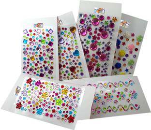 मजेस्टिक बास्केट Multi Colour Shining Stone Crystal Studs/ Stickers for Art & Craft, Decoration, Project Work, Assignment Etc. [Pack of 6]